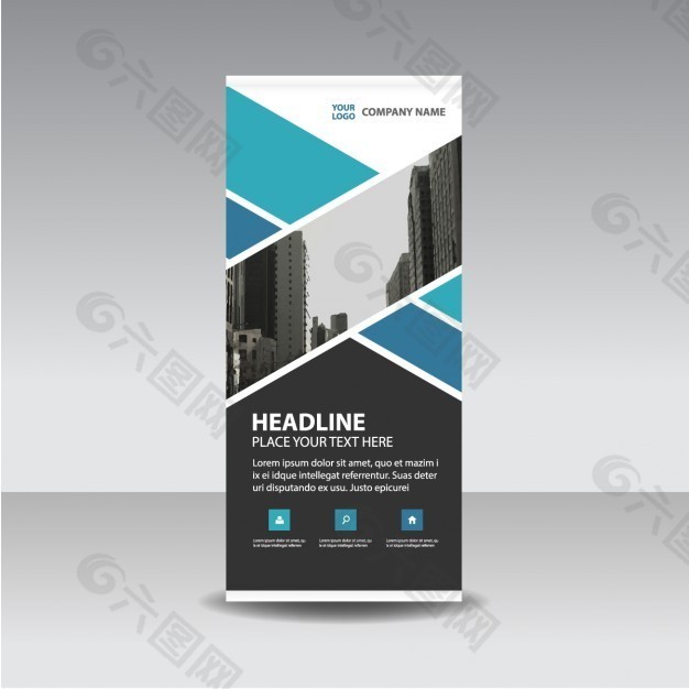 用蓝色和黑色的几何图形卷起