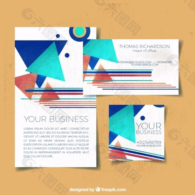 具有古典风格几何形状的水彩传单