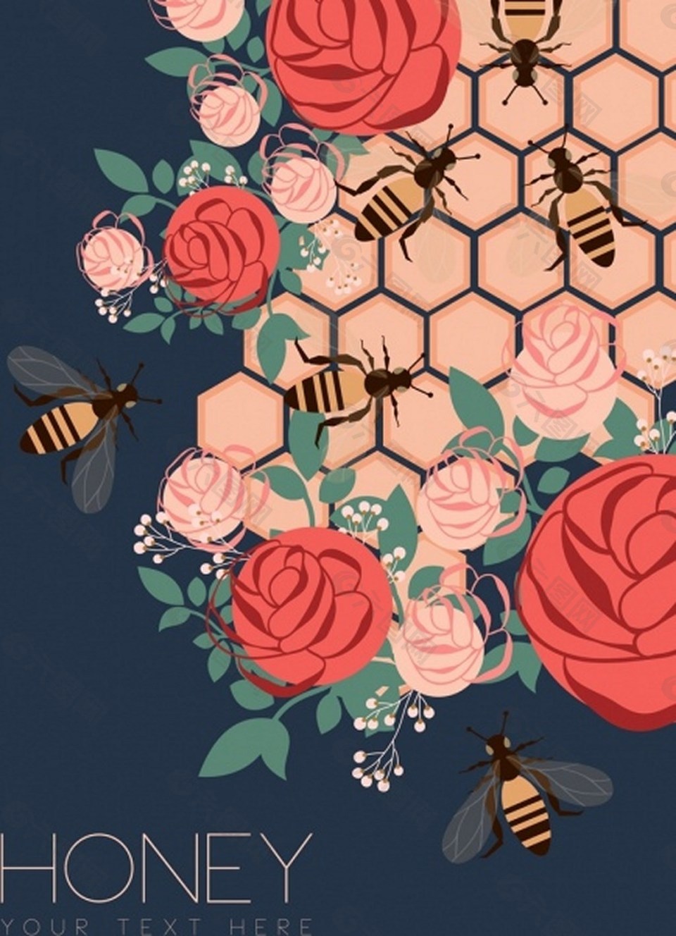 漂亮鲜花蜜蜂背景图