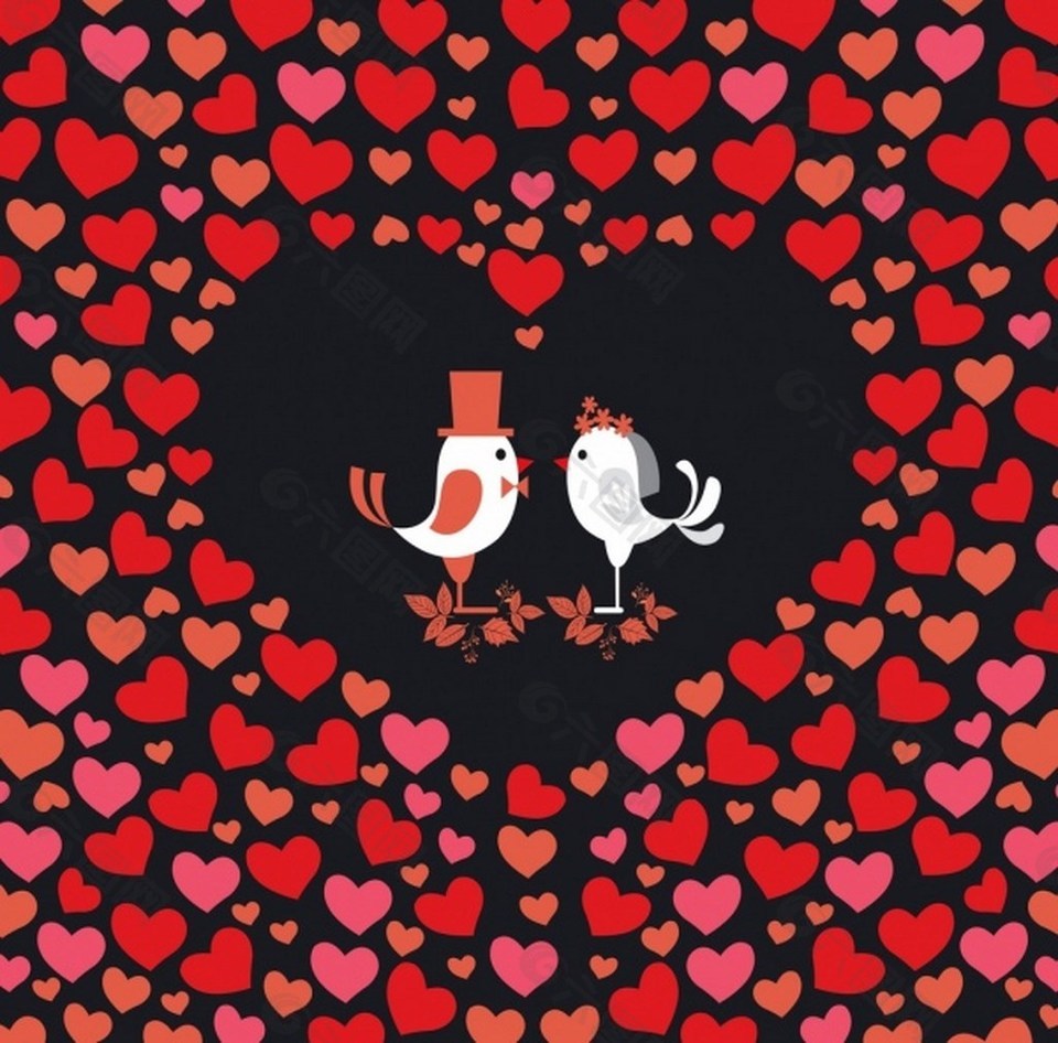 红色浪漫爱心情侣鸟背景图
