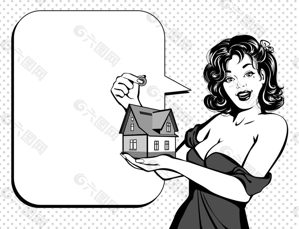 房产卡通黑白动漫欧美女性对话矢量素材