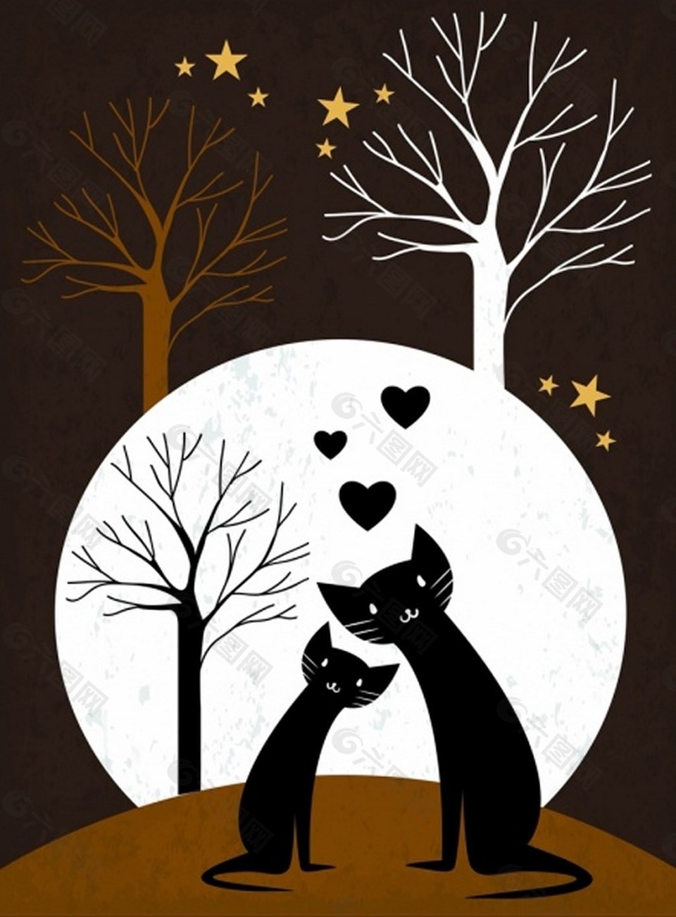 背景黑猫爱心无叶树自由向量