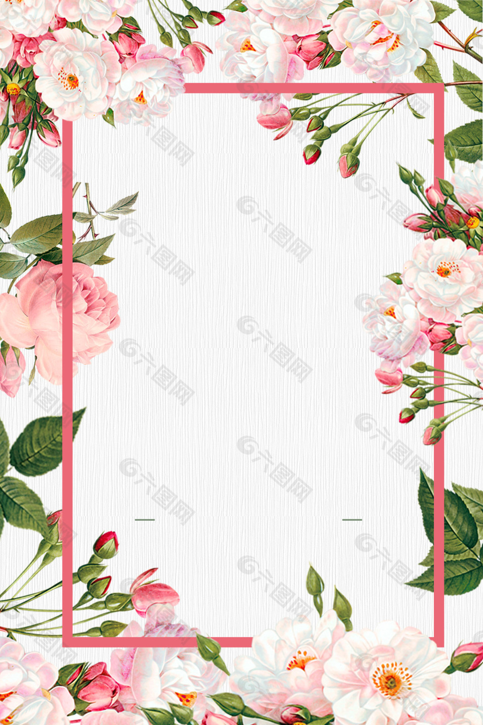 白粉色花朵线条边框广告背景
