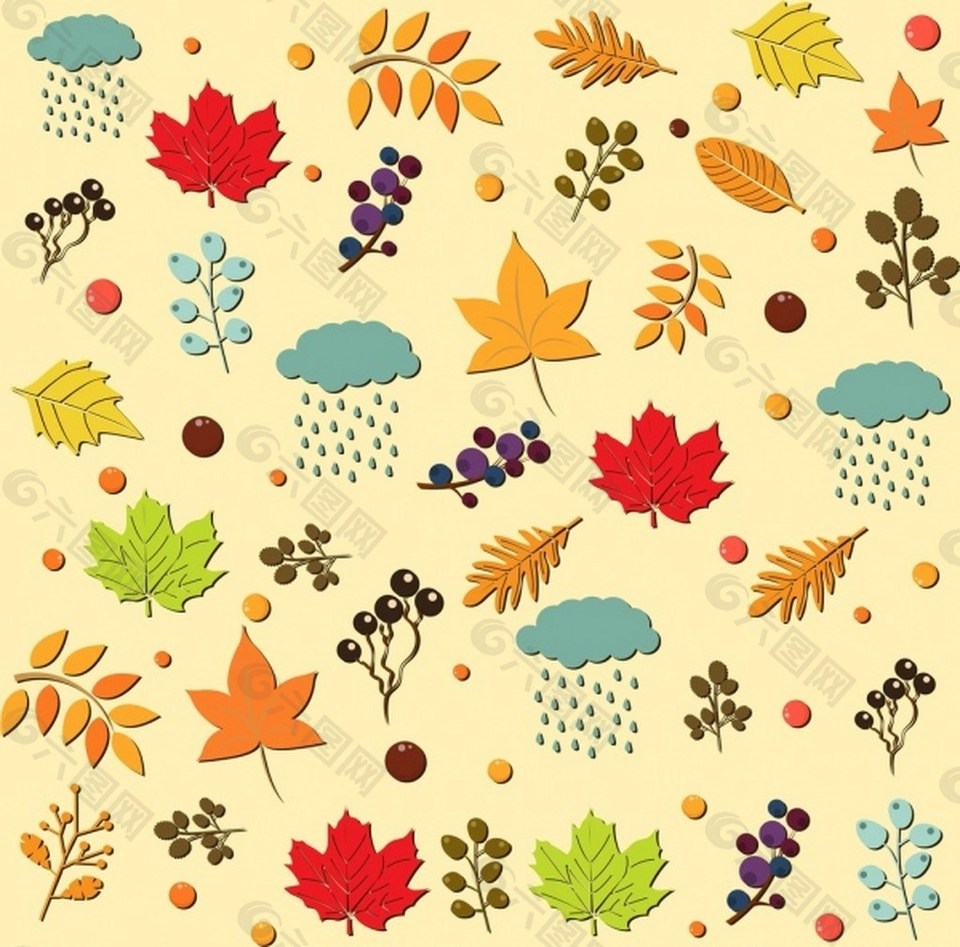 秋天叶子与果实矢量图