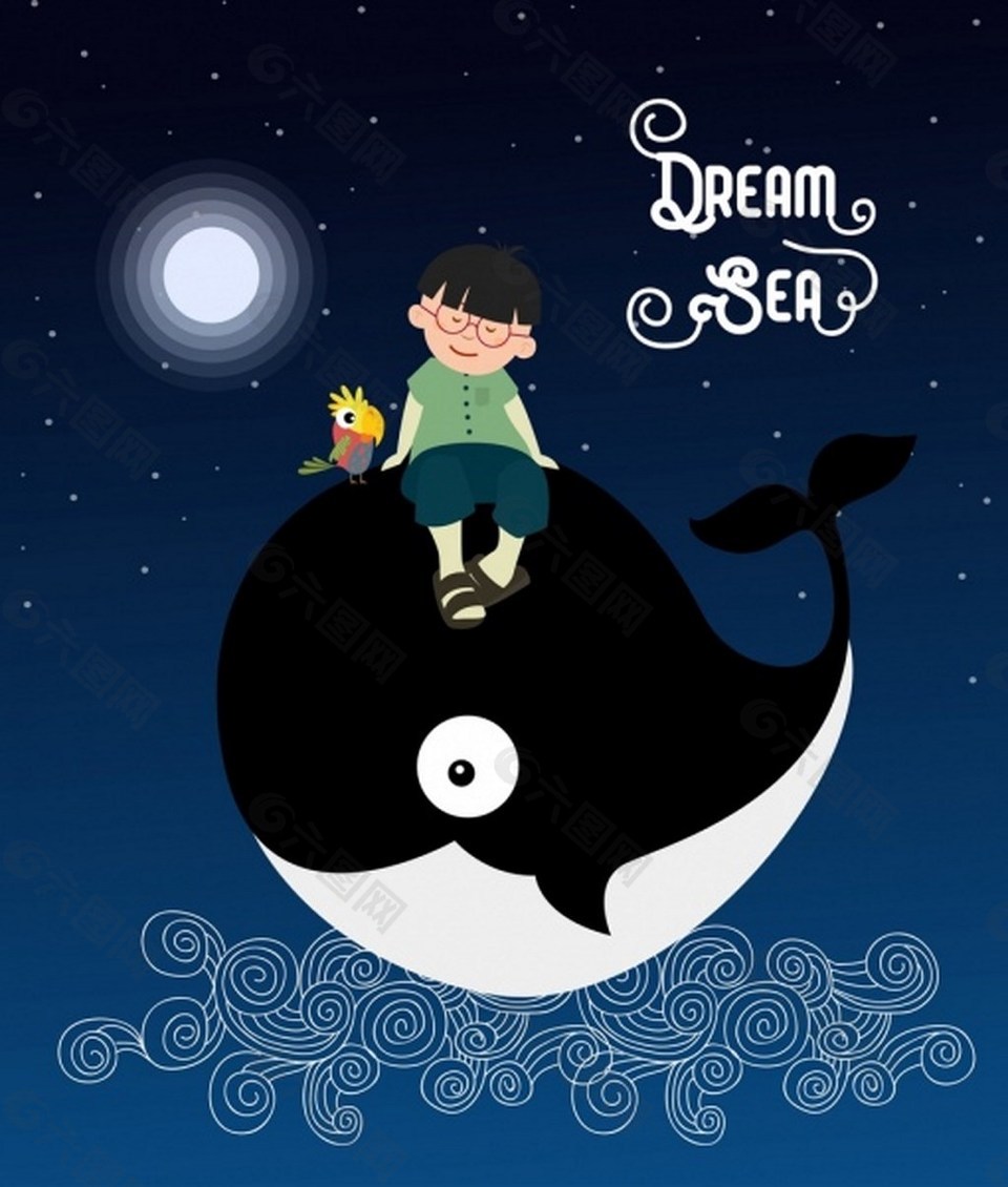 梦想坐在鲸鱼背上的男孩背景图