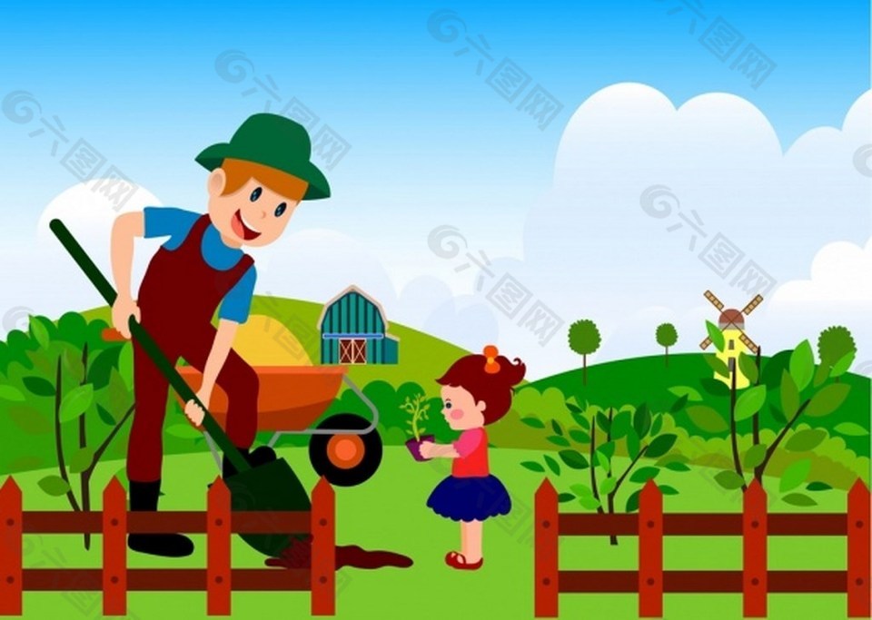 绿色农场工人小孩背景图