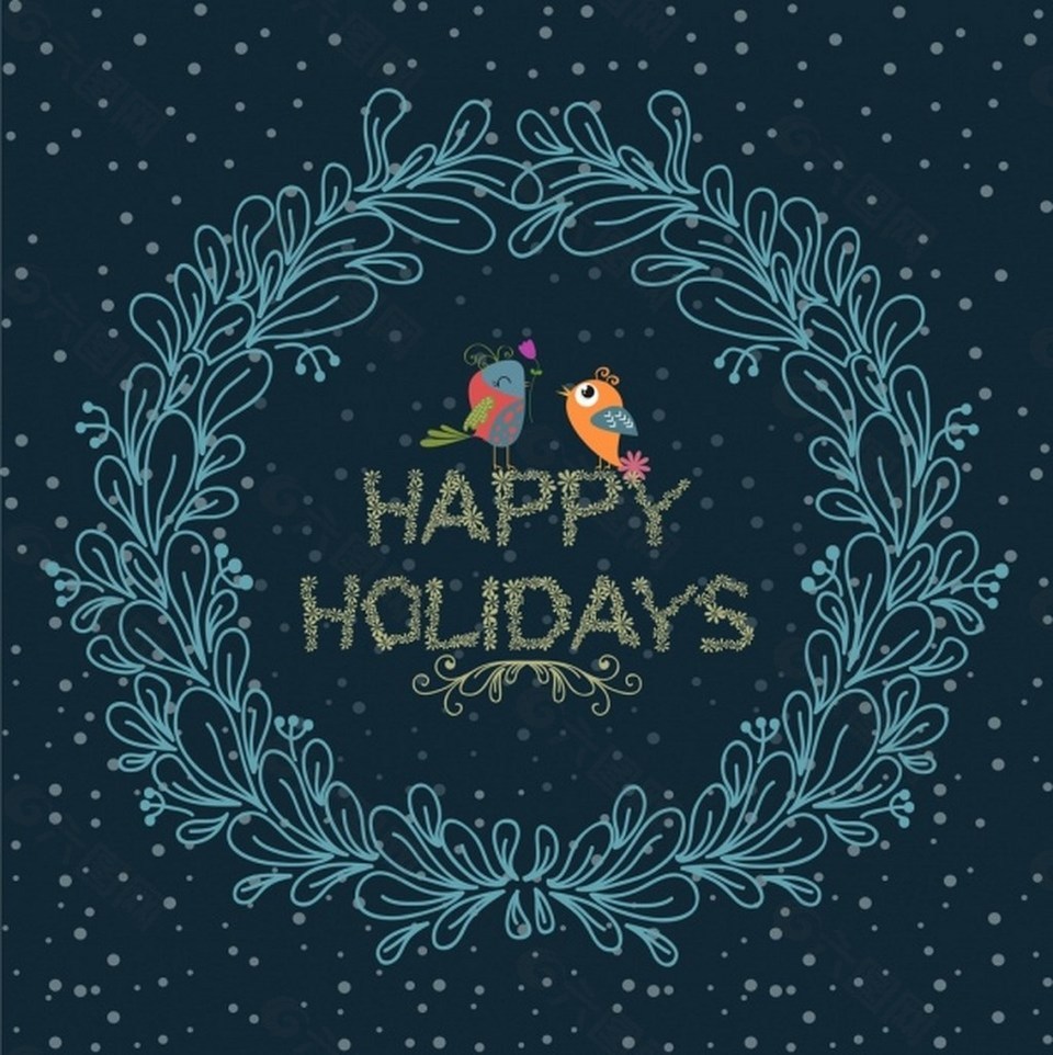 节日问候鸟情侣背景材料