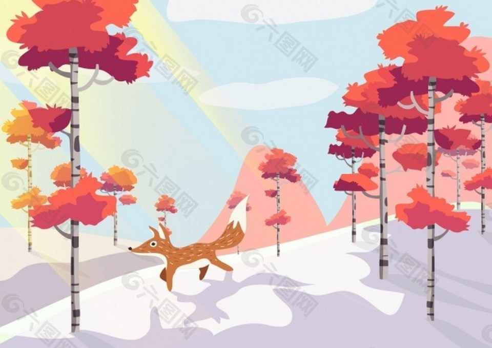 冬季雪地上的狐狸背景图