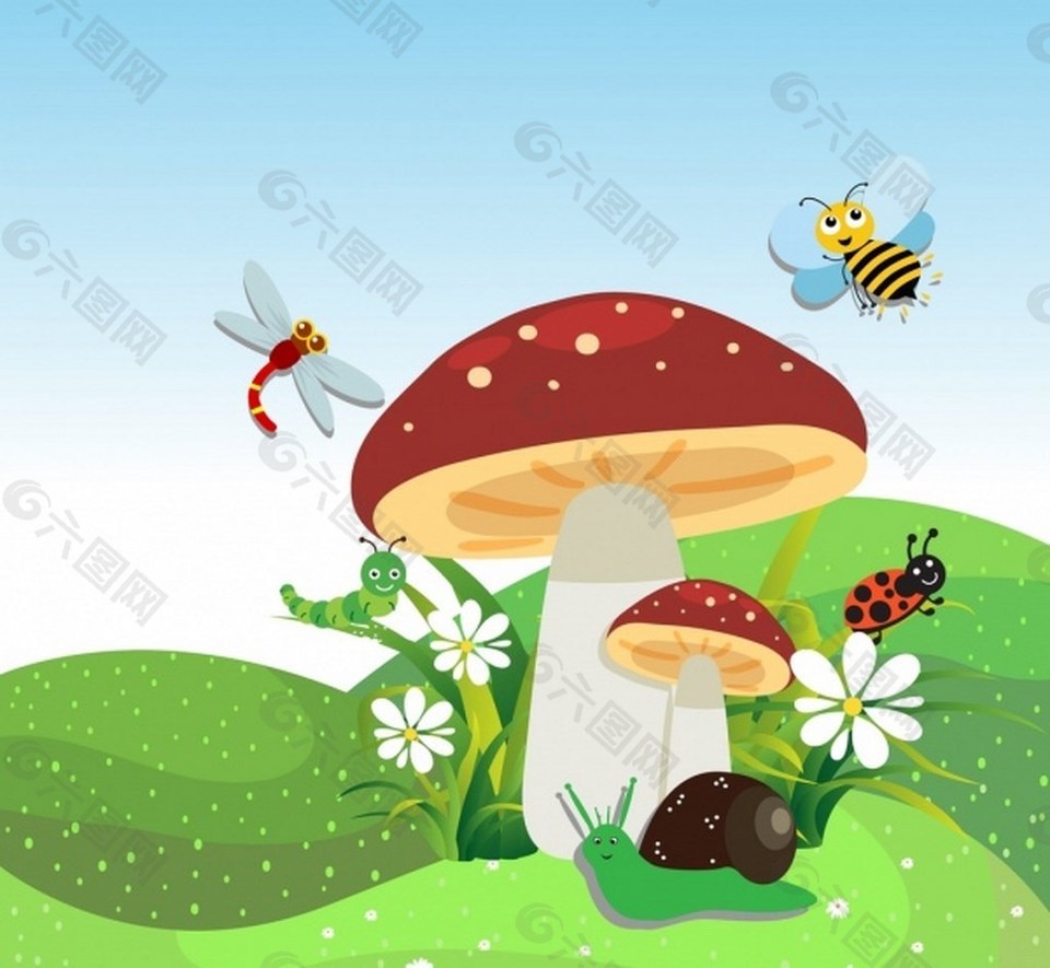 漂亮可爱蘑菇草地背景图