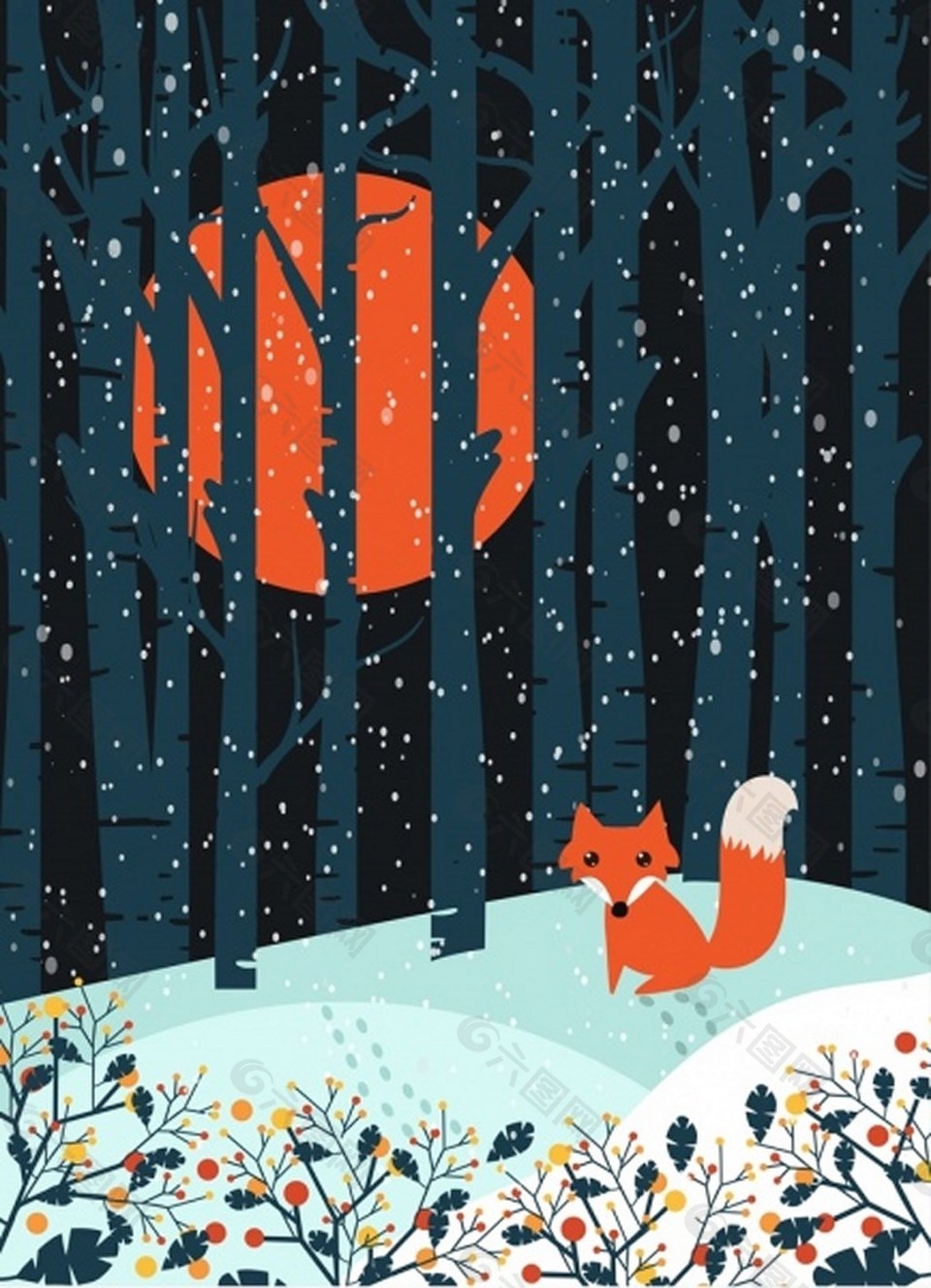 冬季雪地里可爱的小狐狸背景素材免费下载 图片编号 六图网