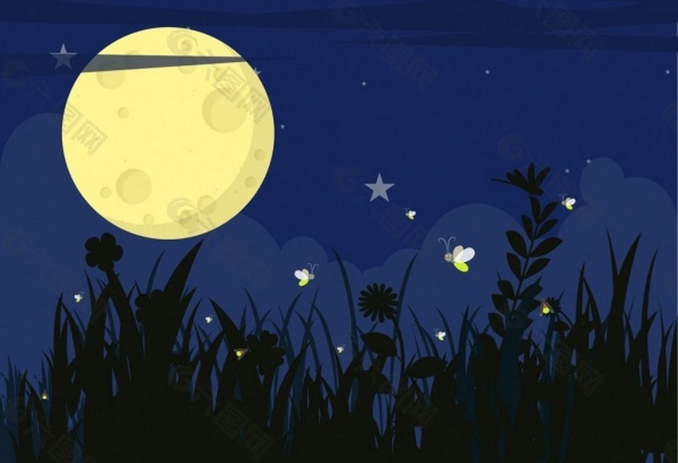 黑夜草地圆月背景图背景素材免费下载 图片编号 六图网