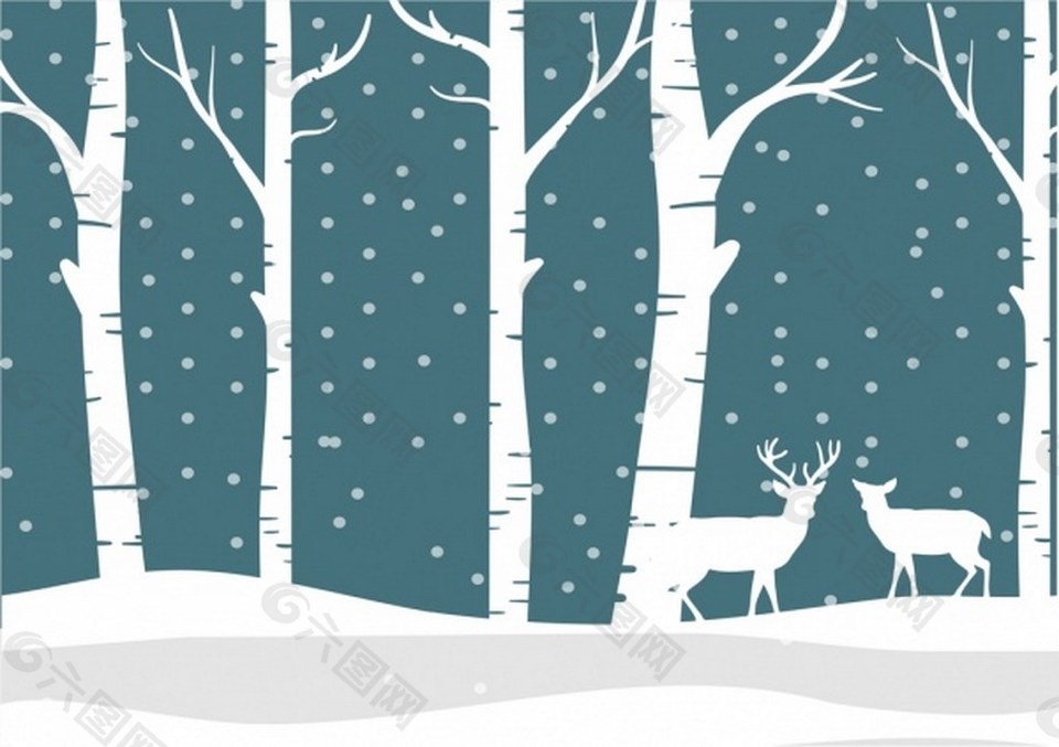 冬季白色雪地梅花鹿背景图