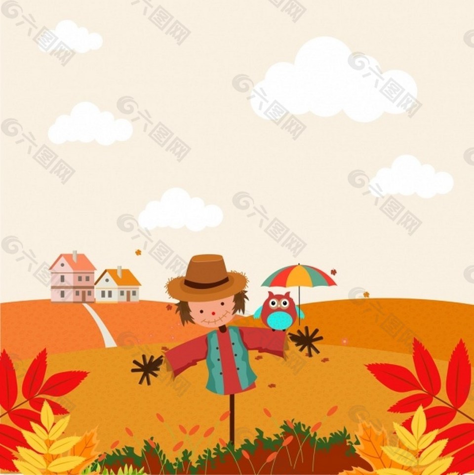 秋季可爱稻草人背景图