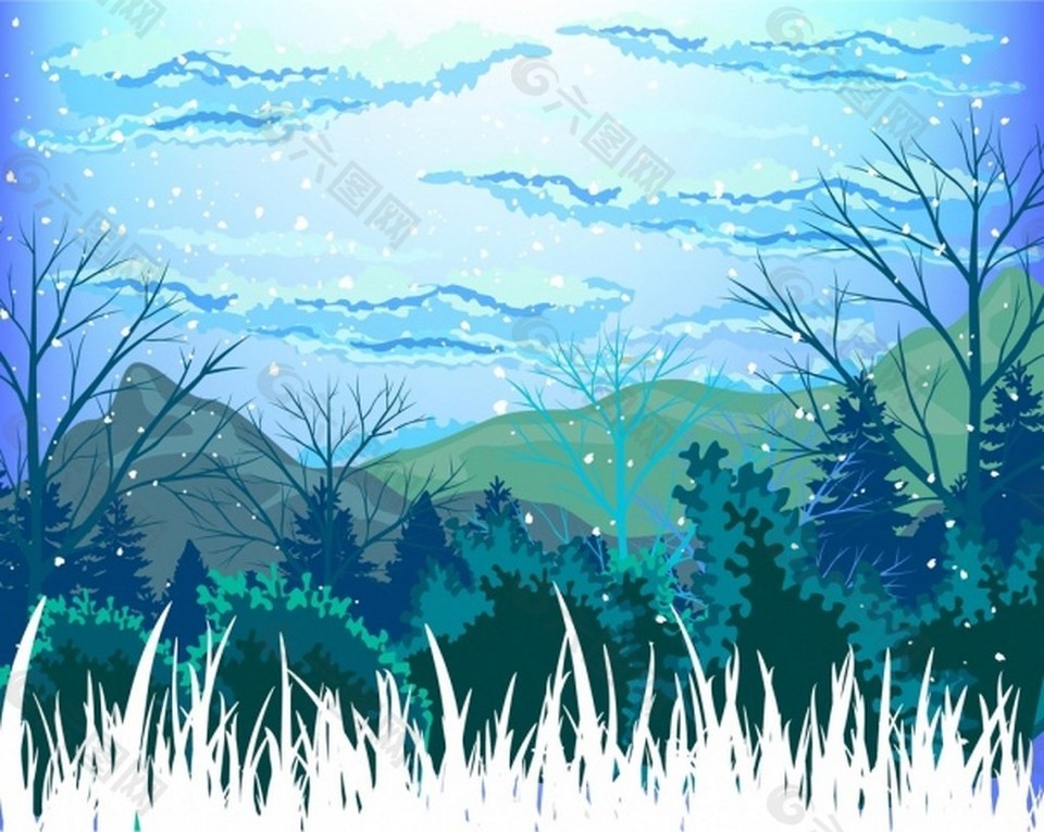 冬季森林天空背景图