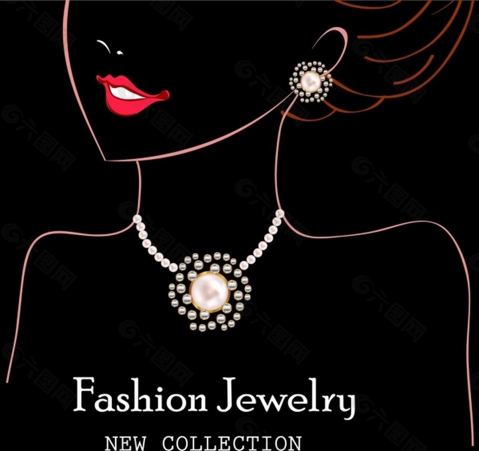 手绘时尚美女珠宝背景图