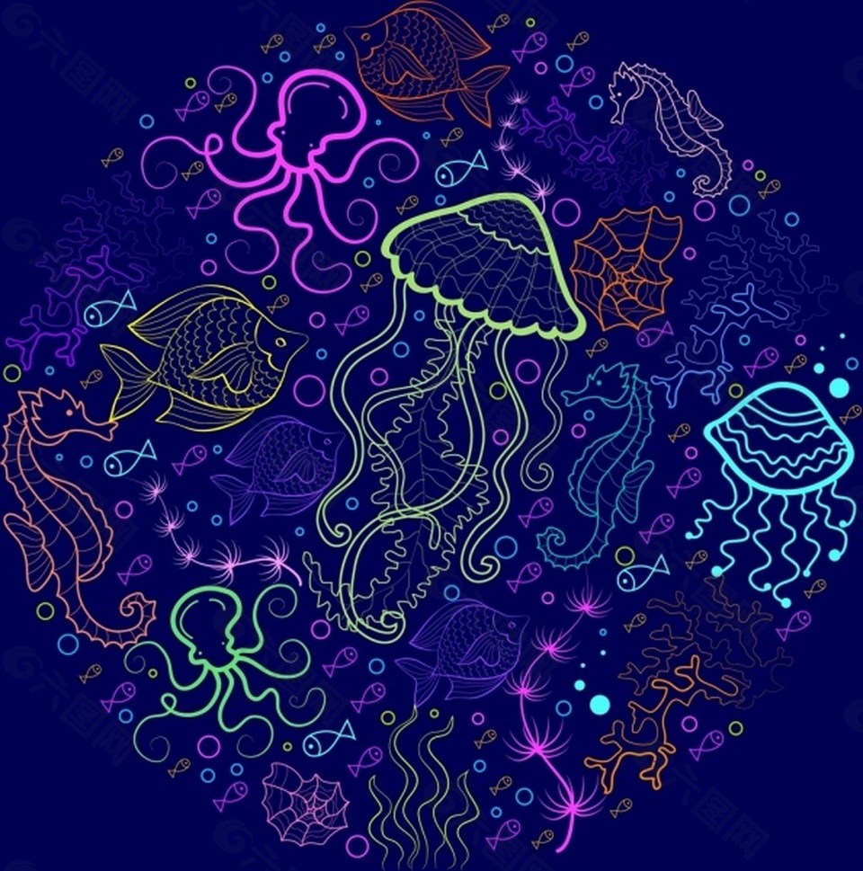 创意海底章鱼矢量图