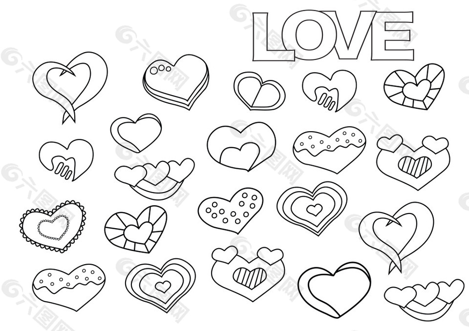 爱心爱情黑白勾线图标icon素材