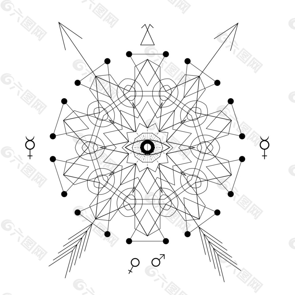 圆形箭头几何多边形创意法阵矢量素材
