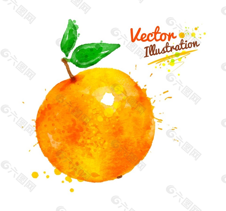橙子创意喷溅水彩墨迹水果矢量