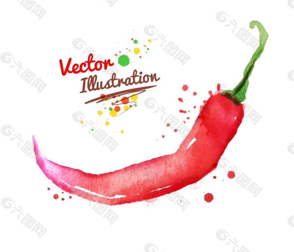 红色辣椒创意喷溅水彩墨迹玉米蔬菜矢量