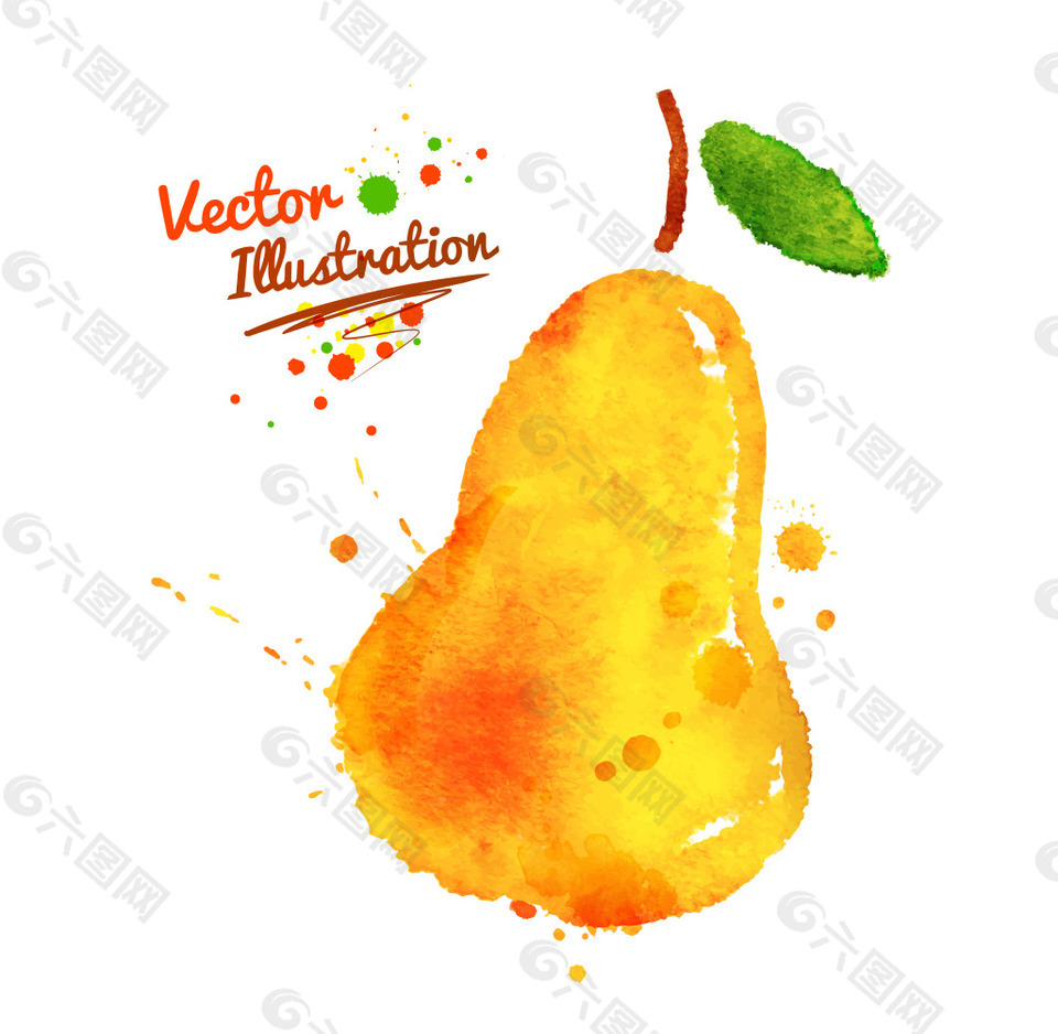 梨创意喷溅水彩墨迹水果玉米蔬菜矢量