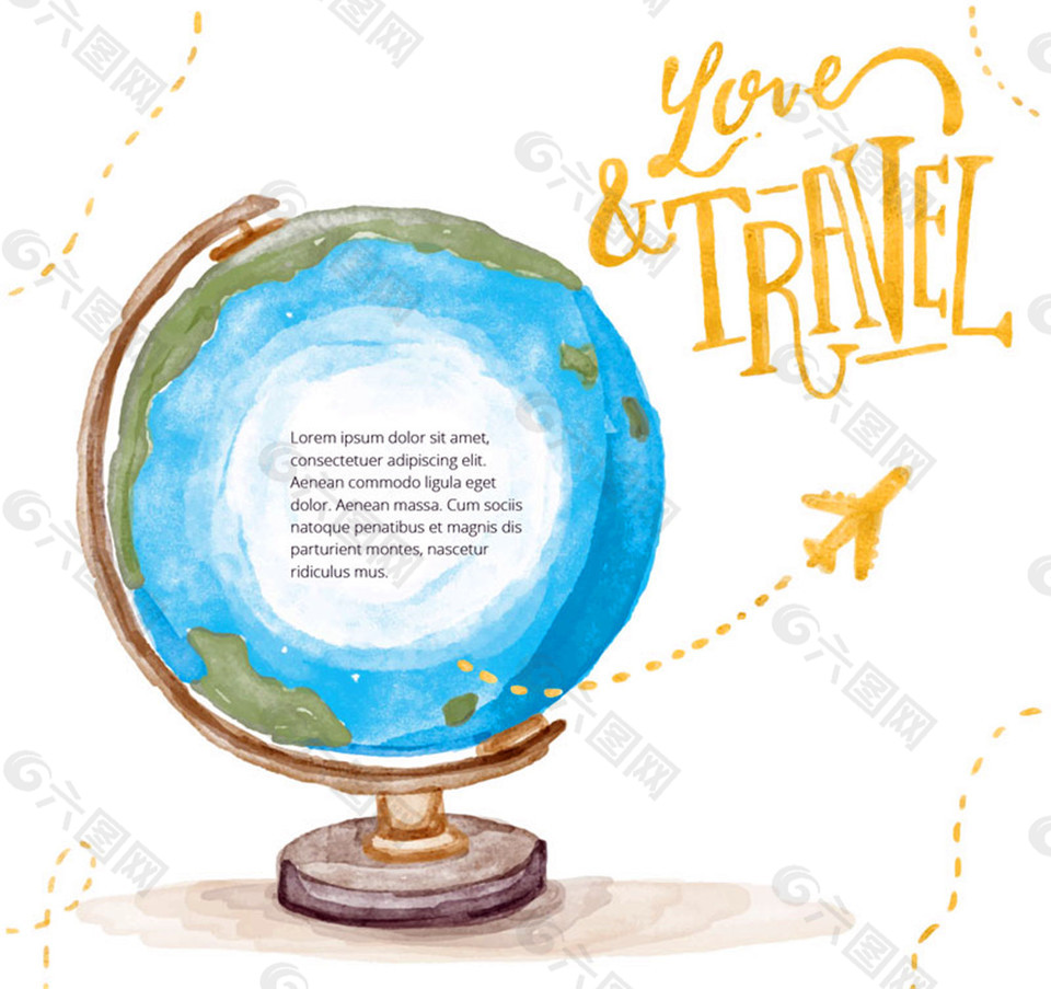 彩绘地球仪旅行插画矢量素材