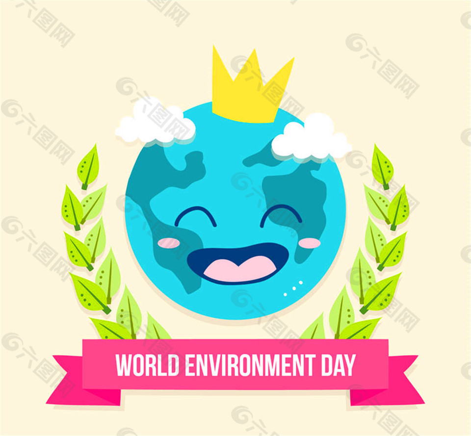 卡通世界环境日地球笑脸贺卡矢量素材