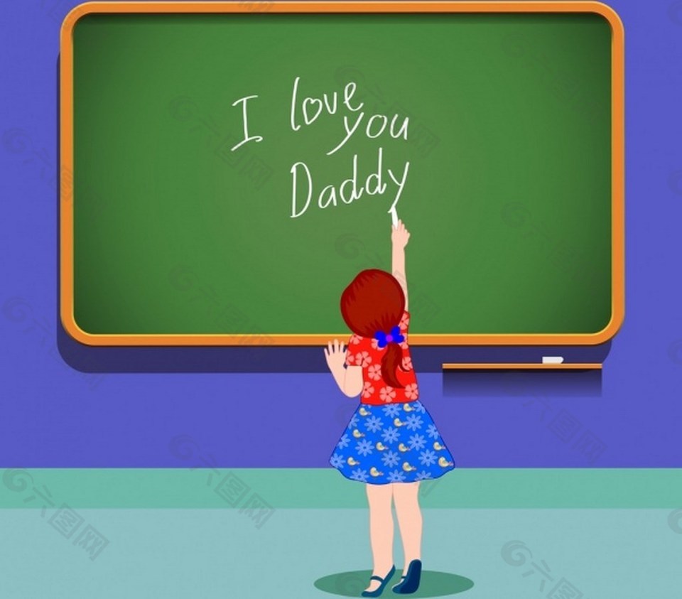 父亲节小女孩黑板背景图
