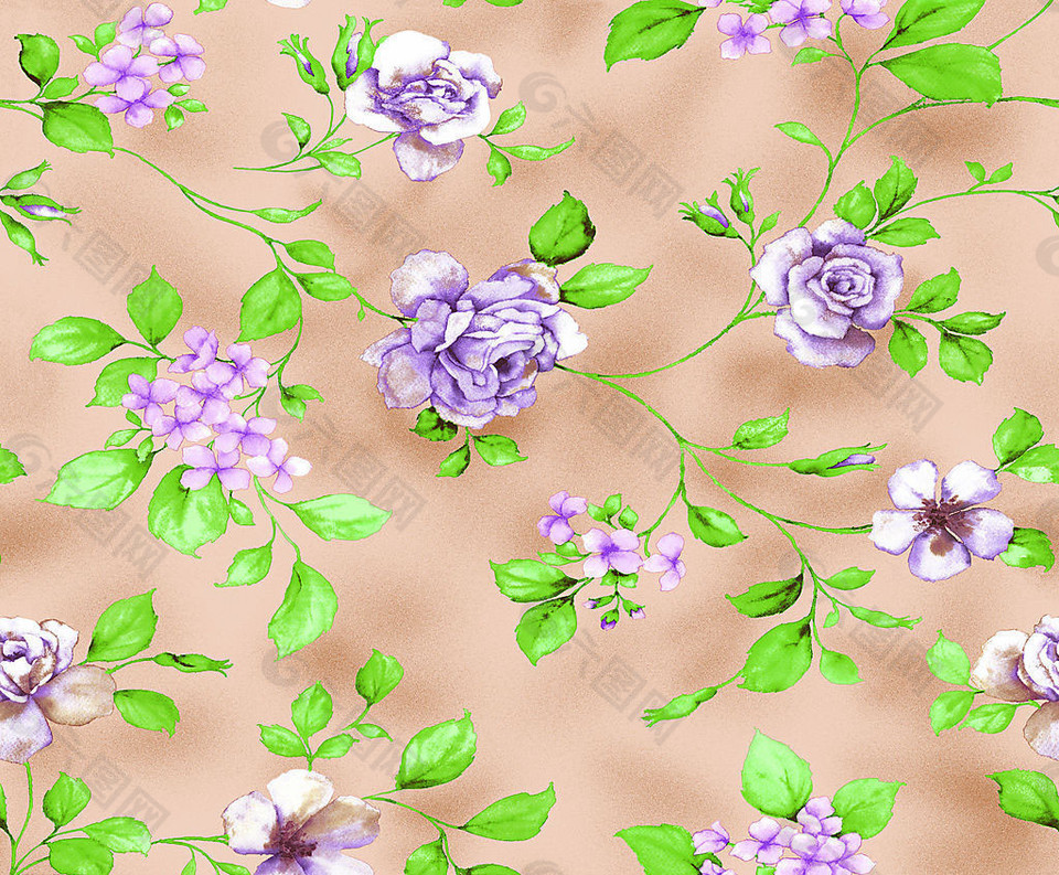 紫色花朵布艺壁纸