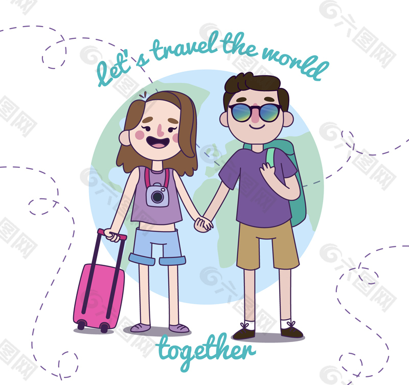 环游世界的情侣矢量