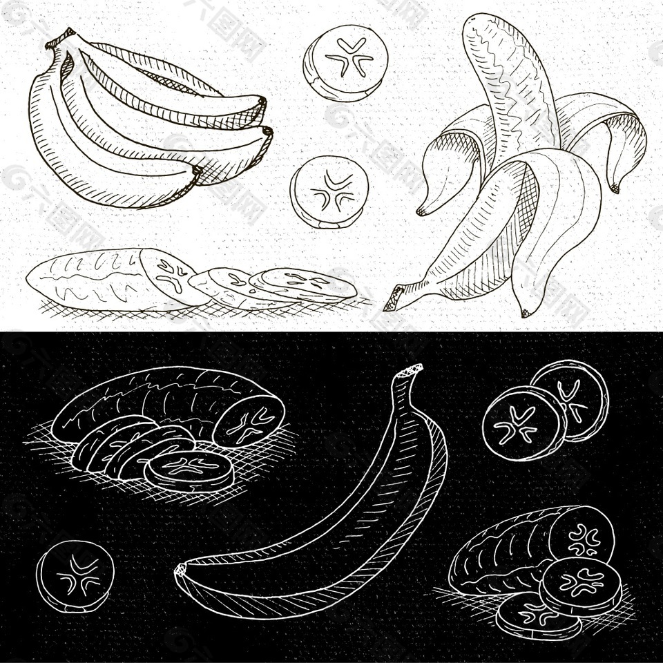 黑板手绘水果调料烹饪饮食矢量