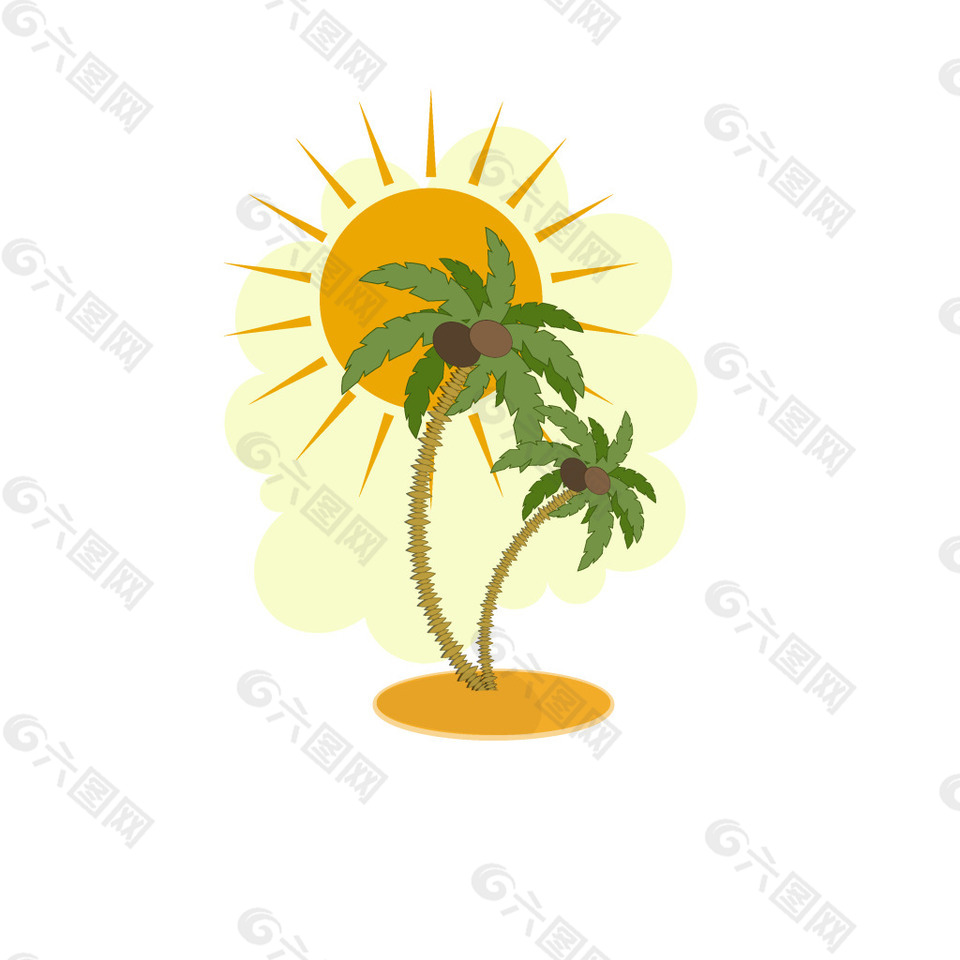 手绘太阳椰树元素