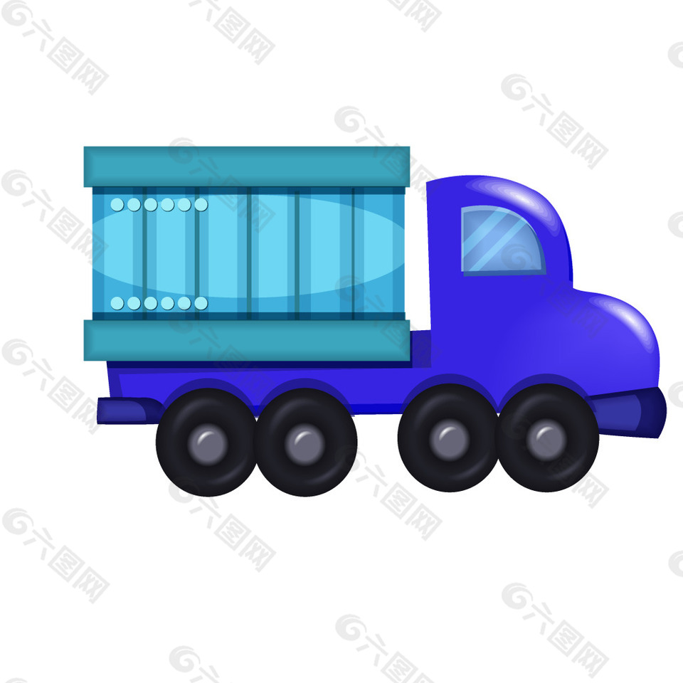 手绘蓝色货车元素