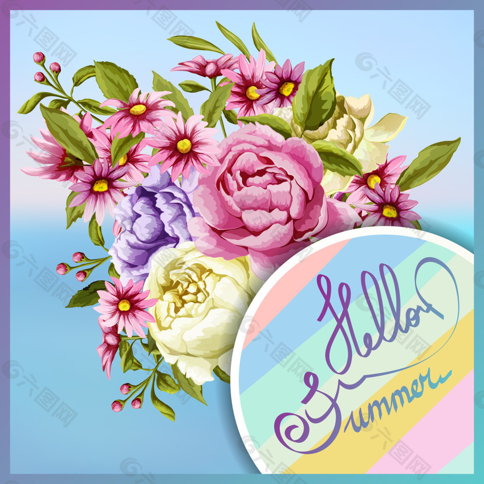 梦幻彩虹色玫瑰花婚庆卡片邀请函海报背景