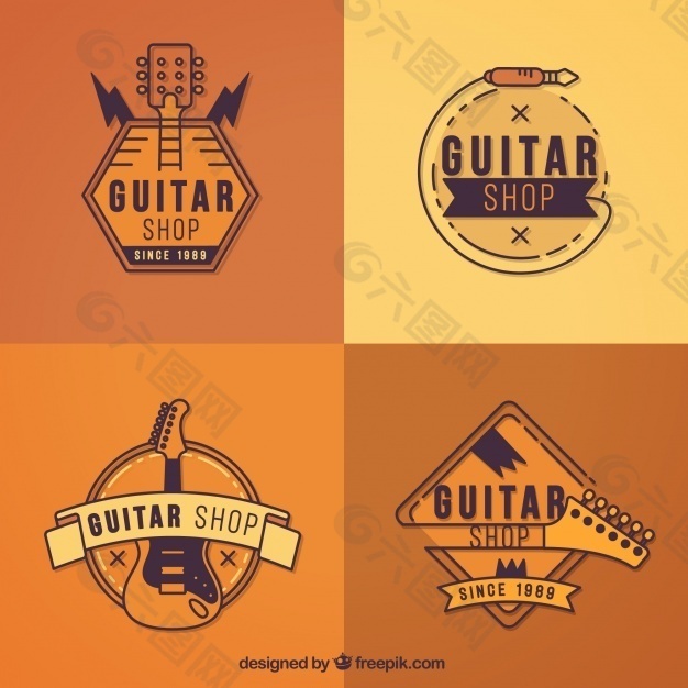 收集橙色色调的吉他标志