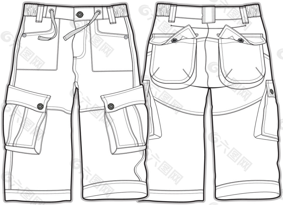休闲长裤秋冬款男孩服装设计线稿矢量素材