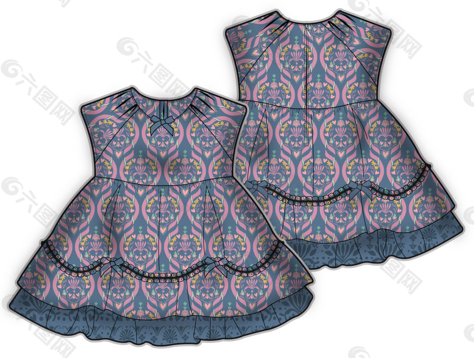 无袖紫色裙子服装设计原稿矢量素材