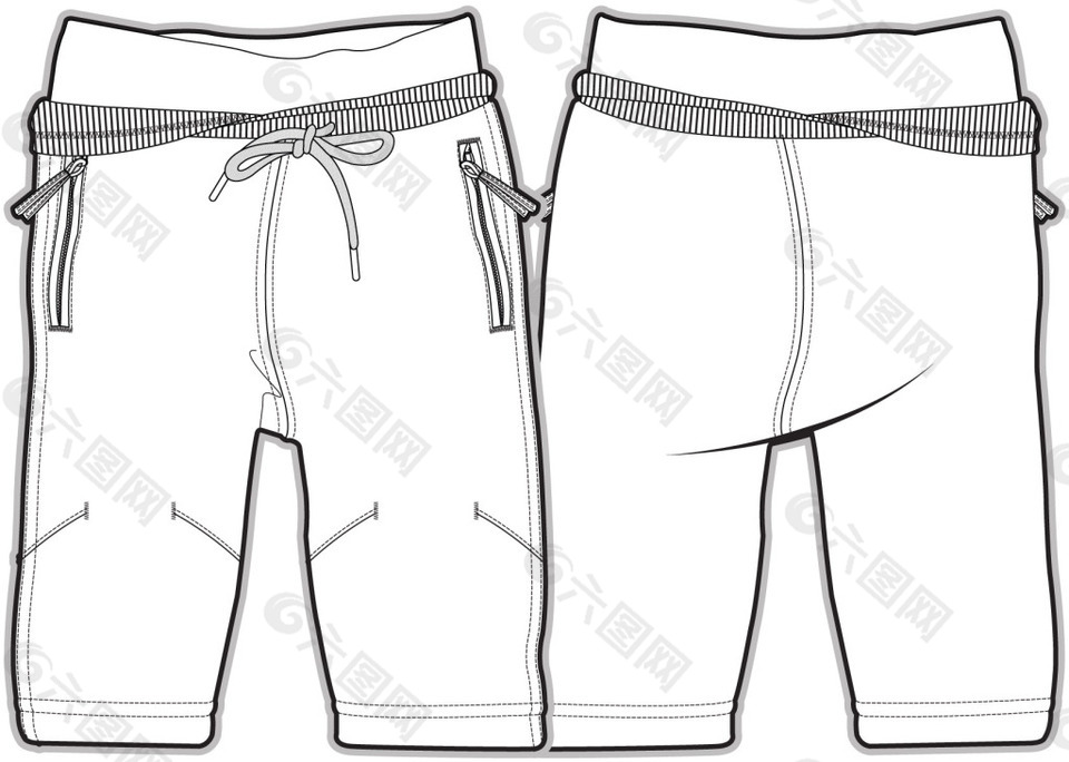 绑绳休闲裤小宝宝服装设计草稿线条矢量素材