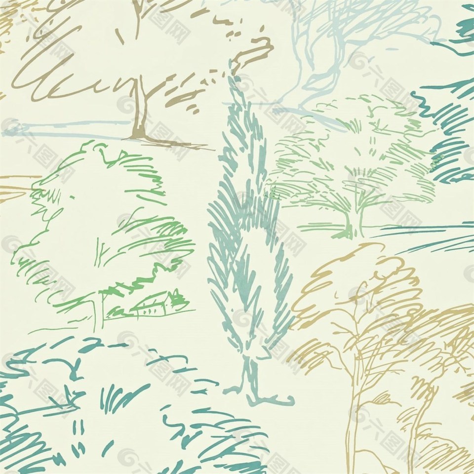 空白背景树木手绘壁纸素材