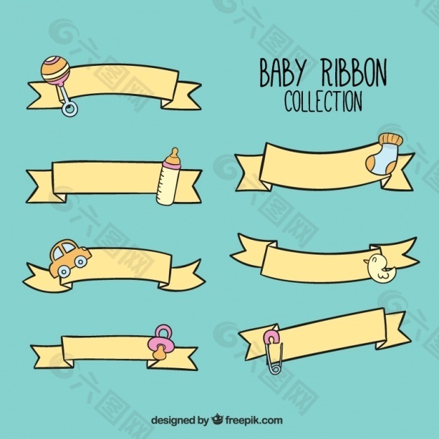 带婴儿元素的七条丝带