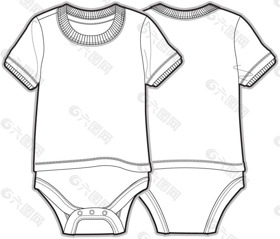 连体衣服婴儿服装设计线稿矢量素材