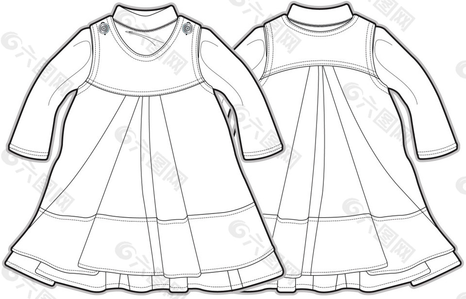 中袖裙边女生童装矢量设计源文件素材