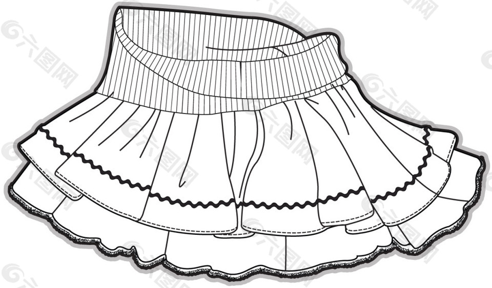 女生花边裙子黑白童装矢量设计 文件素材