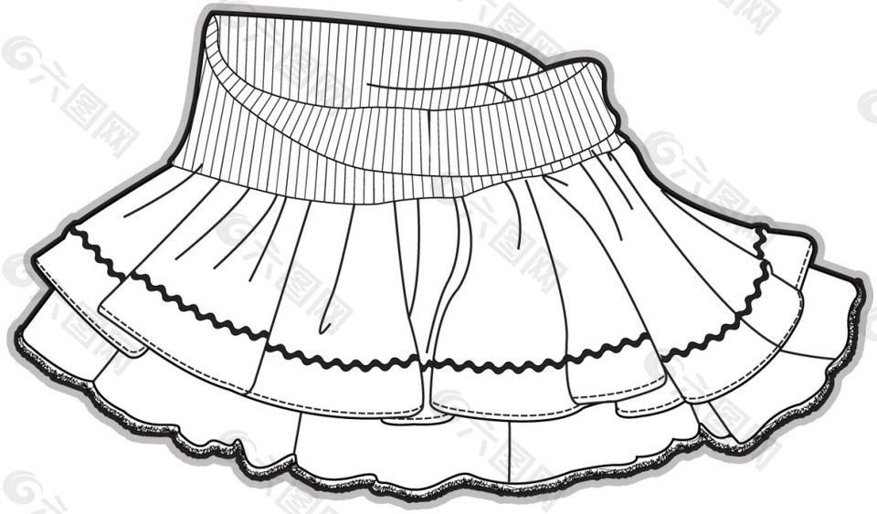 女生花边裙子黑白童装矢量设计文件素材
