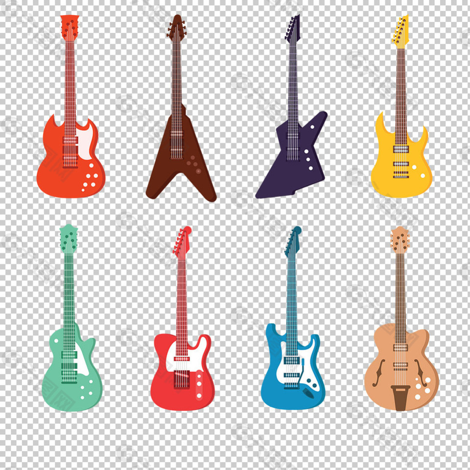 8个款式吉他插图免抠png透明图层素材