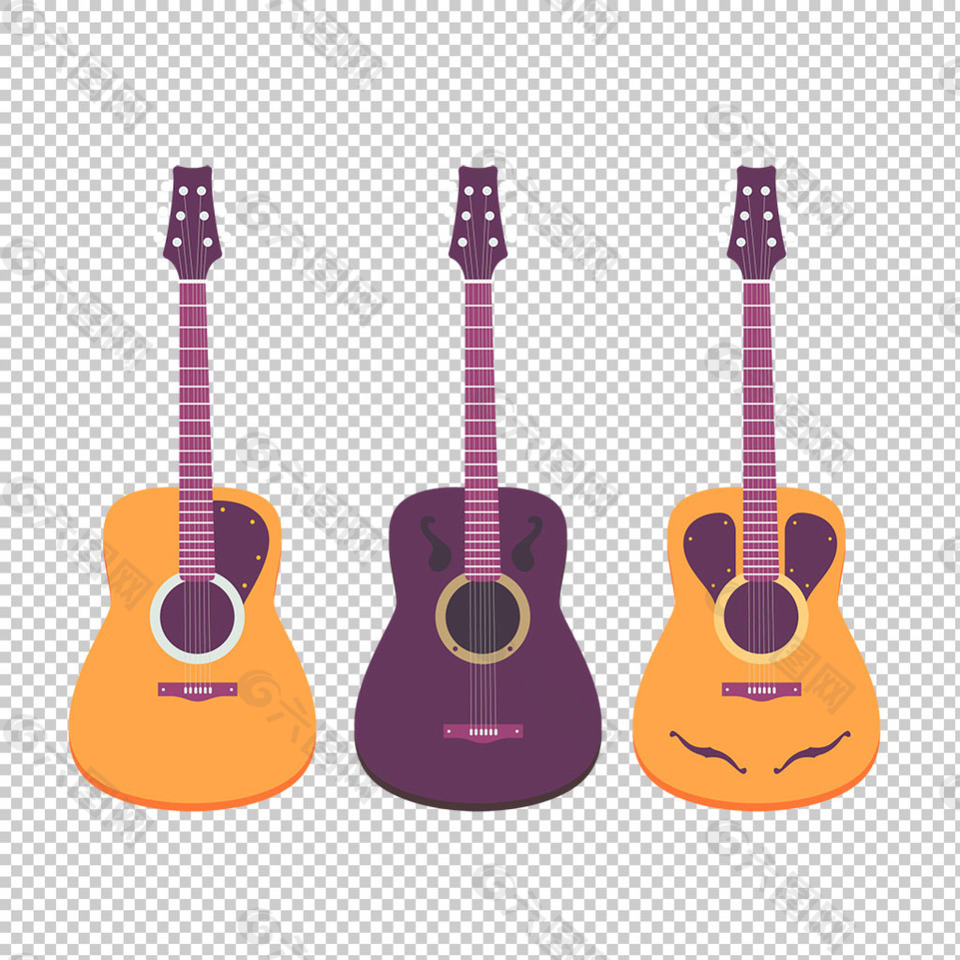 紫色吉他插图免抠png透明图层素材