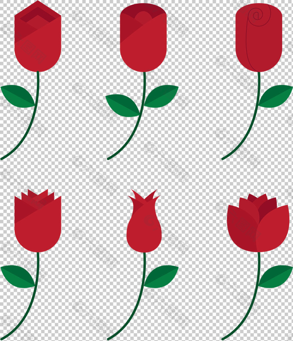 简约时尚红玫瑰插图免抠png透明图层素材