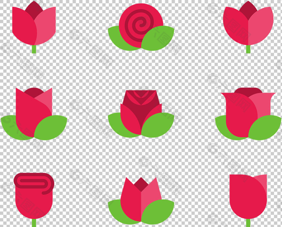 抽象红玫瑰插图免抠png透明图层素材