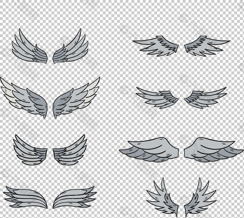 各种形状手绘翅膀免抠png透明图层素材