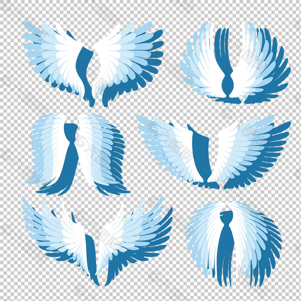蓝色抽象翅膀免抠png透明图层素材